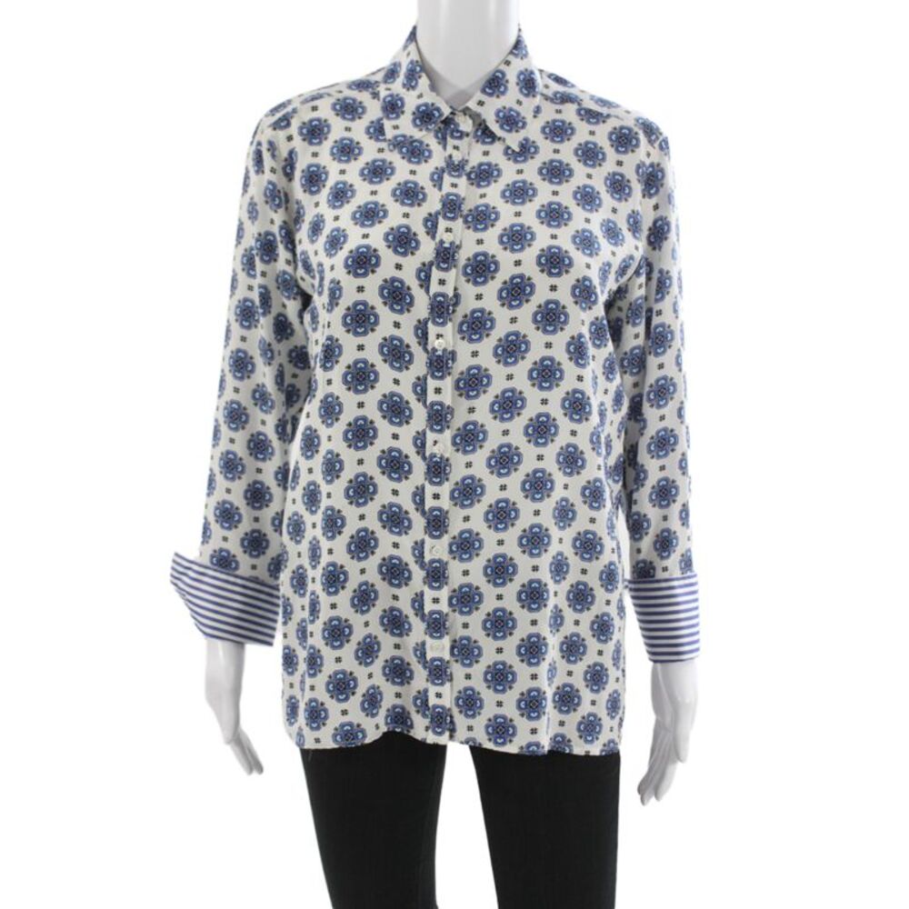 Sandro Womens Silk Geometric Collared Button Long Sleeve Tunic Size S